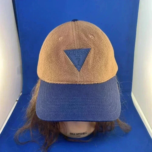 GUESS USA Brown and Navy Fleece Cap - Picture 1 of 4